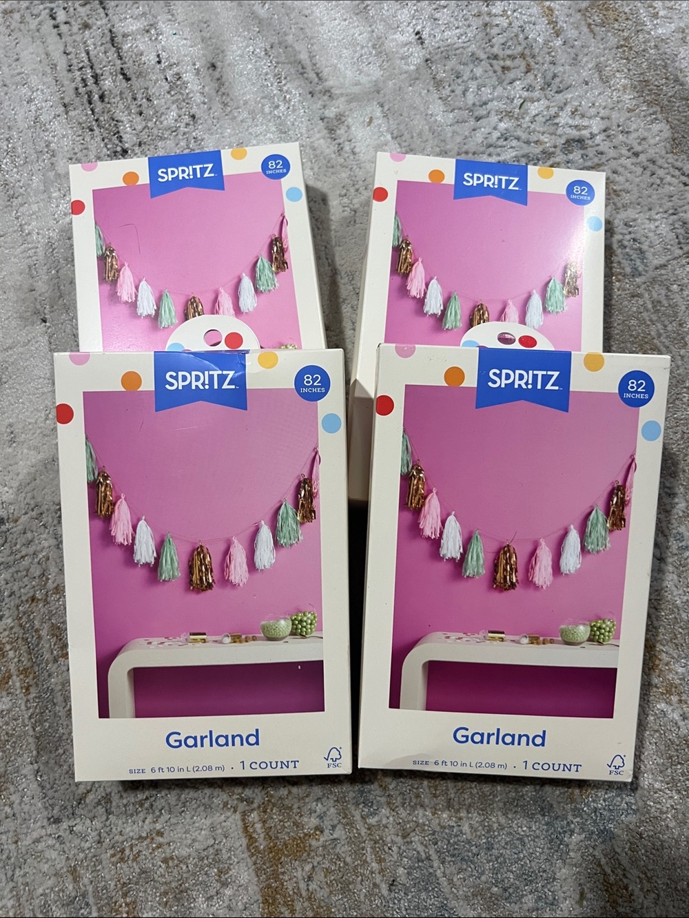 Lot of 4 new Spritz Pink, Mint, White and Gold Tassel Garland -